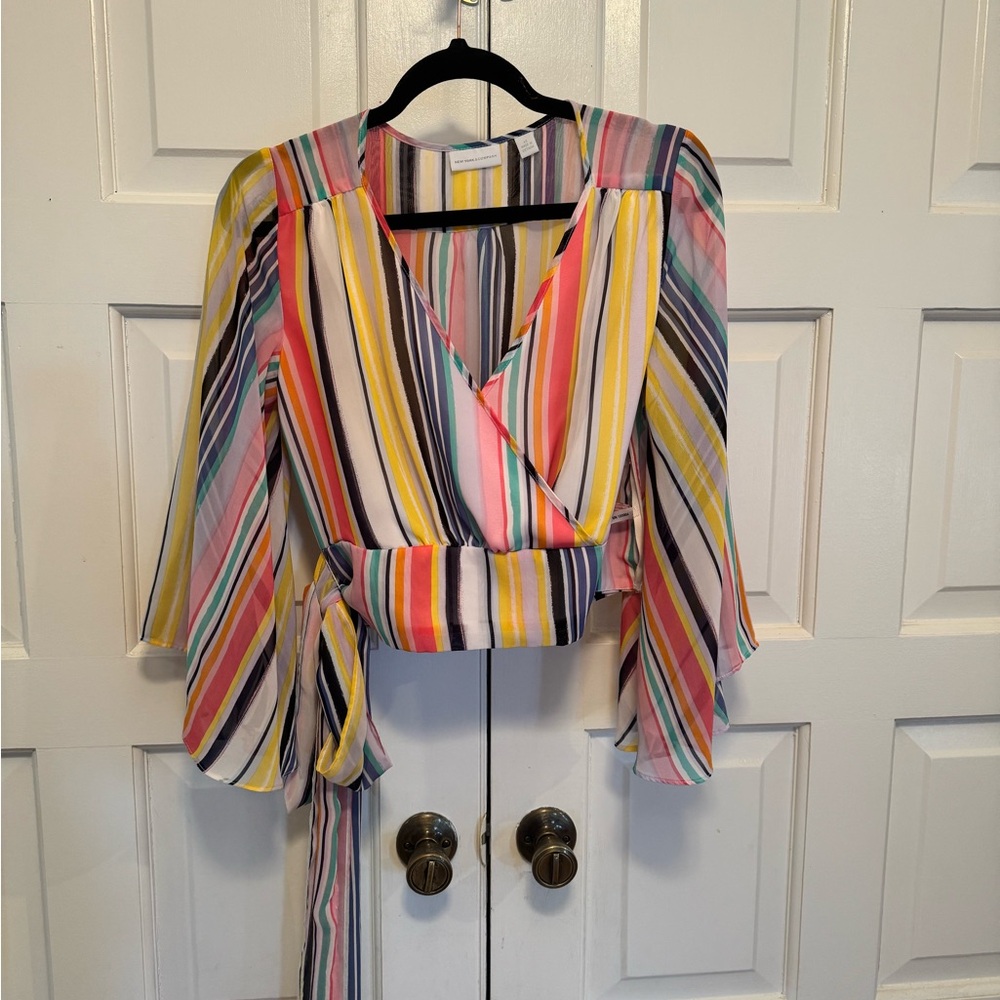 Colorful Striped Wrap Blouse